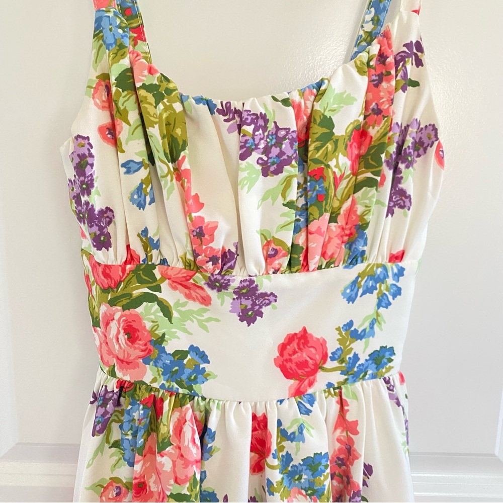 Vixen by Micheline Pitt Pink Floral Midi Dress with Rose Belt - Picture 3 of 5